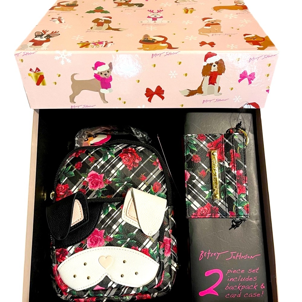 Betsey Johnson Puppy Dog Mini Backpack and Card Holder New in Box